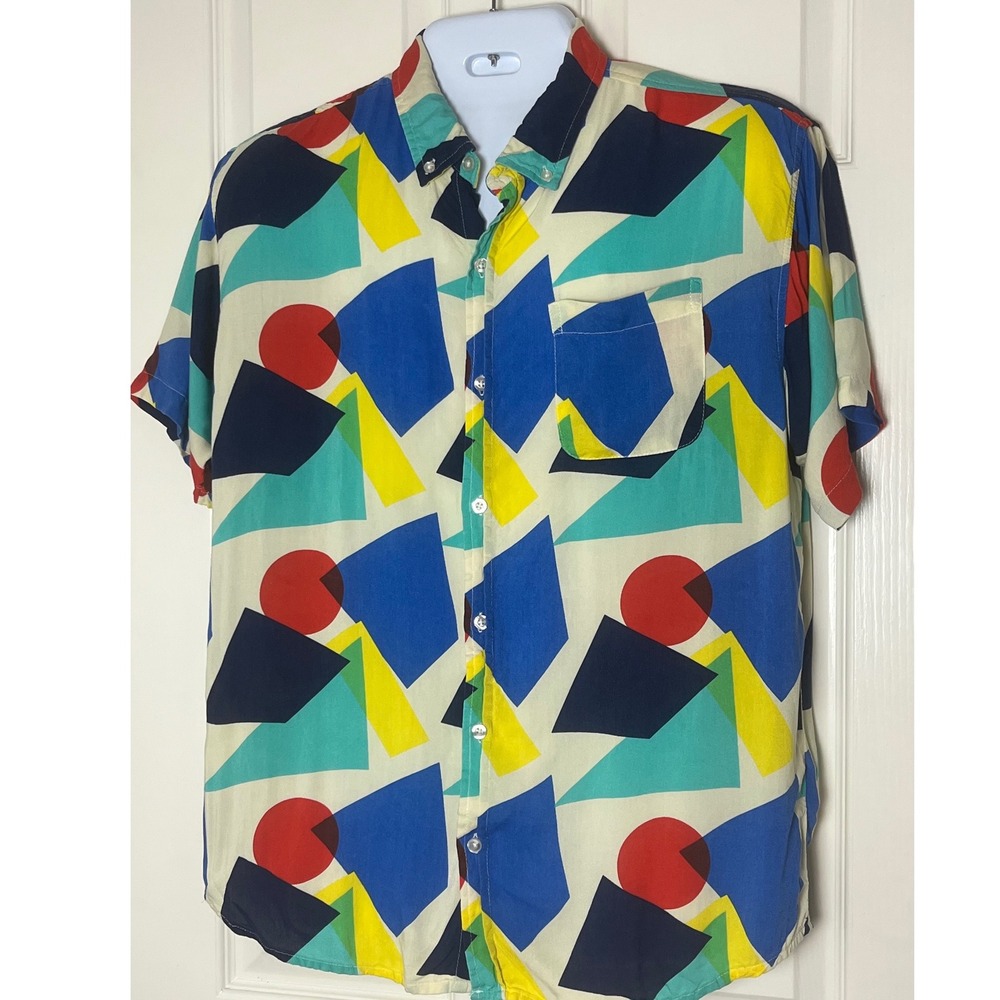 80s style Super Massive Memphis style Geometric Button Front Shirt‎
